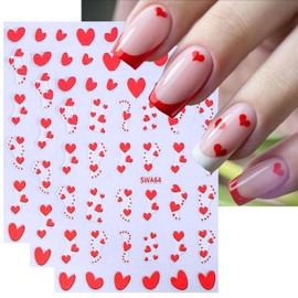 3Sheets Red Love Heart Nail Art Stickers for Women's Valentine's Day Nail Art Supplies Heart Adhesive Nail Decals Valentine Design Charms Nail Love Sticker Foils Slider Valentine's Manicure Decoration
