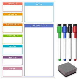 TMS A4 Weekly Meal Planner for Fridge | Magnetic Whiteboard Calendar and Shopping List | Use for Food Prep and Family Planning | Dry Wipe Memo Board for Kitchen | Made in the UK [30 x 21cm]
