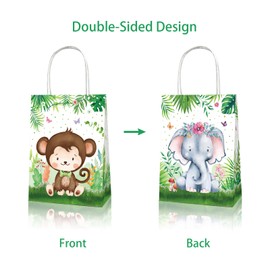 24pcs Jungle Animal Party Favor Treat Bags with Handle Safari Party Supplies Watercolor Animal Theme Goodie Gift Boxes for Safari Jungle Wild Animal Theme Birthday Party Supplies