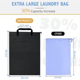 Isink Extra Large Laundry Bag With Handles, Heavy Duty, Travel Laundry Bag for Dirty Clothes, 28" x 40" (Black)