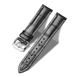 MUENShop Leather Watch Strap Crocodile Pattern 18mm-24mm Black Brown Blue Classic Design Calf Leather Replacement Watch Band for Men Women