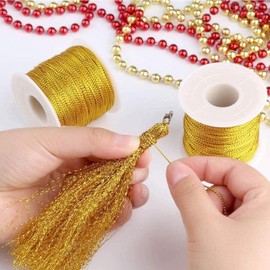 Bkrdty Thread Cord 2 Rolls, 0.4mm x 50m each, Gold and Silver, Polyester Metallic String for DIY Craft, Jewelry Making, Christmas Decoration, Gift Wrapping