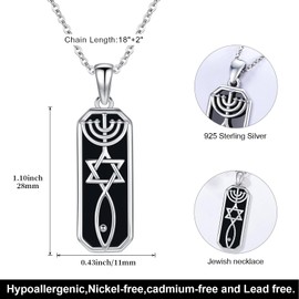 JUSTKIDSTOY Jewish Necklace 925 Sterling Silver Messianic Seal Necklace Menorah Pendant Black Onyx Jewish Jewelry Hanukkah Gifts for Women