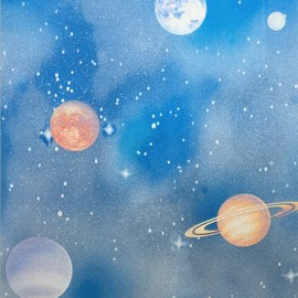 Blue Window Privacy Film Stained Glass Door Film Decorative Galaxy Planet Window Cling UV Blocking Non-Adhesive Window Covering Stickers Tints for Kids Bedroom,35 inches by 78.7 inches