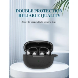 Case for SHOKZ OpenDots ONE - Open-Ear Headphones, WUNIAK Textured Anti-Slip Design Soft Silicone Protective Portable Scratch Shock Resistant Shell with Cleaner Kit & Carabiner & Lanyard ，Black