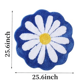 Cute Bath Mat,Pink Flower Rug,Water Absorption Non Slip Mat,Soft Machine Wash Rug Mat for Bedroom Kitchen Bathroom Toilet Floors 25.6 x 25.6 Inches (Dark Blue)