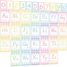 Crtiin Pastel Colors Gingham Bulletin Board Letters Abc Alphabet Poster Pastel Classroom Wall Decor Gingham Classroom Bulletin Board Alphabet Poster for School Teacher Supplies with adhesive dots