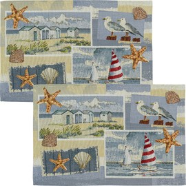 Sander Beach House Tapestry Placemats Light Blue/Red 32 x 48 cm Pack of 2