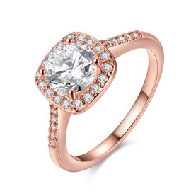 Uloveido Rose Gold Plated CZ Crystal Engagement Rings Promise Rings Anniversary Wedding for Lady Girl (Rose Gold, Size Q) KR002