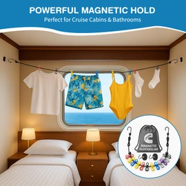Magnetic Clothesline for Cruise Ship Cabin Approved, Strong Rubber Coated Non-Scratch Magnets, Travel Clothesline for Cruise Ship Essentials 2025