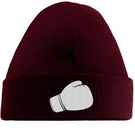 Hippowarehouse Boxing Glove Embroidered Beanie Hat Maroon
