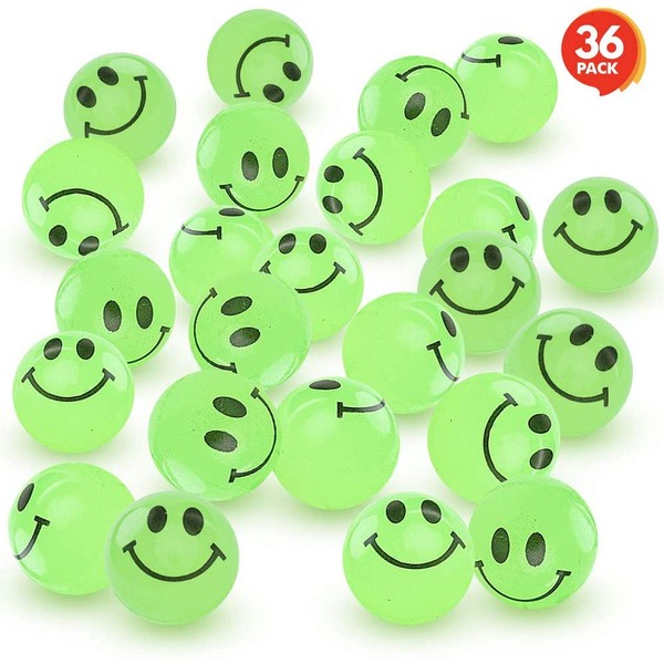ArtCreativity Glow in The Dark Smile Face Bouncing Balls - Bulk Pack of 36-1 Inch High Bounce Bouncy Balls for Kids, Glowing Party Favors and Goodie Bag Fillers for Boys and Girls