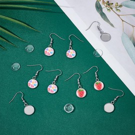 UNICRAFTALE 40Sets 80pcs Blank Dome Bezel Tray Dangle Earrings Tray 12mm Stainless Steel Flat Round Dangle Earring Making Kits with Transparent Glass Cabochon Settings Ear Hooks for Jewelry Making