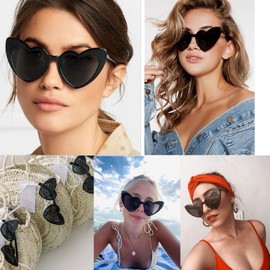 GIFIORE Heart Sunglasses Vintage Retro Oversized Cat Eye Heart Shaped Sun Glasses (2 Pack: Black & Red)