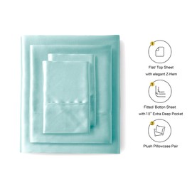 Lanest Housing Silk Satin Sheets, Full Size Satin Bed Sheet Set with Deep Pockets, Cooling Soft and Hypoallergenic Satin Sheets Full - Aqua