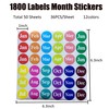 1800 Monthly Color Coding Labels, 12 Months of The Year