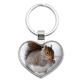 Squirrel Eating in Winter Keychain Heart Love Metal Key Chain Ring