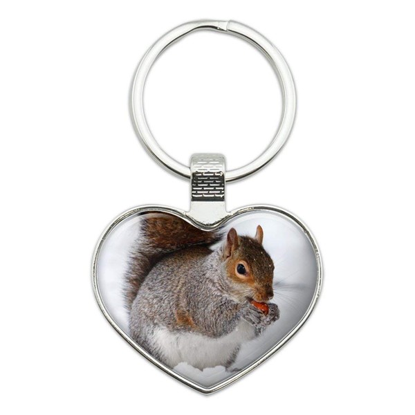 Squirrel Eating in Winter Keychain Heart Love Metal Key Chain
