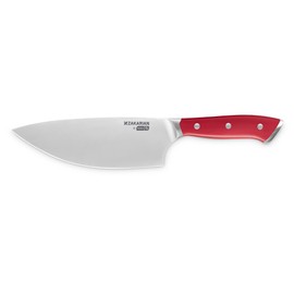 DASH Zakarian 7" German Steel Rocking Chef Knife with Sheath, Perfect for Vegtables, Red