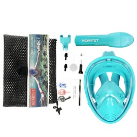 HEARTST Snorkel Mask, 180° Super Wide Angle, Kids Diving Mask, Full Face Mask, Anti-Fog and Leak Proof Diving Mask, Sports Camera, Underwater Mask, Snorkeling Equipment, Free Breathability, Unisex,