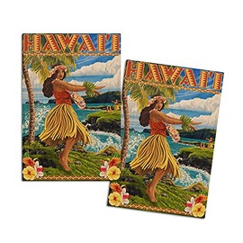 Hawaii, Hula Girl on Coast (4x6 Birch Wood Postcards, 2-Pack Stationary, Rustic Home Wall Decor)