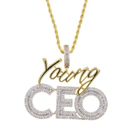 Hip Hop Young Ceo Letter Charm Pendant Shiny Full Micro Paved 5A Cubic Zircon Crystal Stones Necklace Jewelry with 61cm/24in Tennis Rope Chain