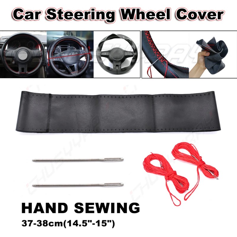CHUSYYRAY 14 inch Black Car Steering Wheel Cover Leather With