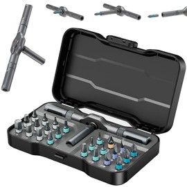 24 in 1 Magnetic Ratchet Screwdriver Set, Upgrade DIY Screwdriver 24 in 1 Multi Bit Magnetic Drive Set with Detachable Ratchet Handle, Multipurpose Repair Tool Kit for Furniture Computer Bicycle