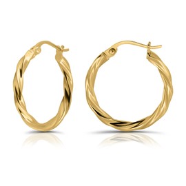 Hoops & Loops - Sterling Silver 20mm Twisted Click Top Hoop Earrings in Yellow Gold Flash Plated