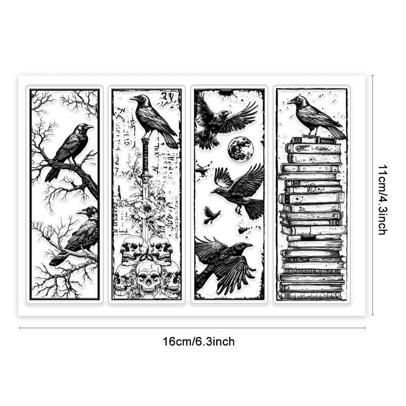 GLOBLELAND Crow Bookmark Clear Stamps Branch Skeleton Bookmark Silicone Stamp