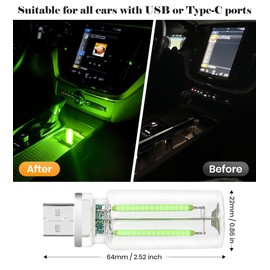 USB LED Car Interior Atmosphere Light, Multicolor Ambient Lighting, Retro Design (Green Light)