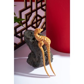 Handicraftviet Wooden Hair Pin Hand-Carve Hair Accessory for Women, 2 Prong Hair Fork For Long Hair, 6.29in, Natural Color Wood, Unique Gift for Mother's Day – Seahorse Hair fork