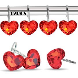 Valentine Red Shower Curtain Hooks Rust Proof Shower Curtain Rings Metal Decorative Bath Curtain Hooks Rust Resistant Bathroom Heart Shape Shower Curtain Rod Hooks Valentine's Day Deco Gift Set of 12