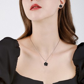 EleQueen Rose Flower Necklace Earrings Silve Plated Hypoallergenic Jewelry Sets for Women