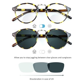 LifeArt Bifocal Reading Glasses, Transition Photochromic Dark Grey Sunglasses, Oval Frame, Computer Reading Glasses, Reduce Glare (Grey, +0.00/+2.75 Magnification)