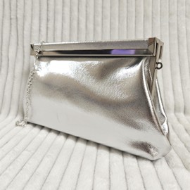 UShopUK Stylish Faux Leather Bridal Prom Wedding Evening Clutch Party Purse Shoulder Hand Bag (Silver)