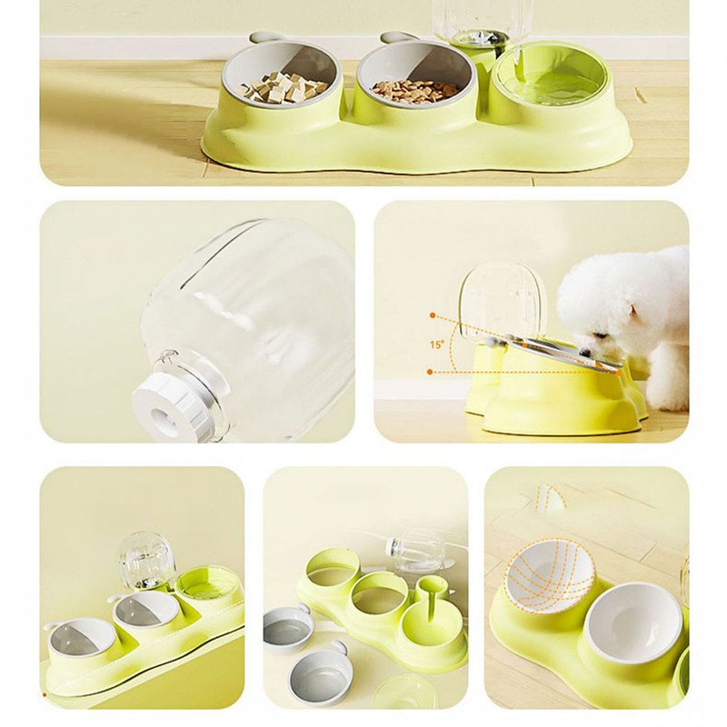 Pet Water Food Bowls 3 in 1 Prevent Slip Tilted