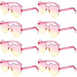 Frienda 8 Pairs Heart Shaped Sunglasses for Women Rimless Heart Glasses Candy Color Sunglasses for Party Favor(Gradient Pink Yellow)