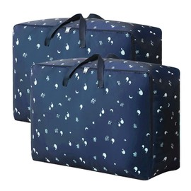 2Pcs 125L Large Storage Bag, Underbed Clothes Storage Bags With Zips King Size Oxford Cloth Moving Bags Laundry Bags For Moving House Duvet Quilt Blankets Bedding Pillows Moisture (Blue, 70*50*30cm)