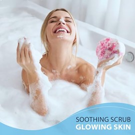 Shower Bouquet RAMO DE DUCHA Esponja de baño de lufa rosa Juego de encaje y malla // 2 exfoliantes en 1 // Esponja grande de 60 g (paquete de 4 colore