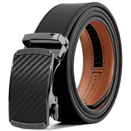 (Not Made in China) Leather Ratchet Belt for Men, Adjustable and Customizable Fit, Gift Packaging, Casual Men's Dress Belt for Jeans, Suits (Carbon Fiber Black, 28 to 34)