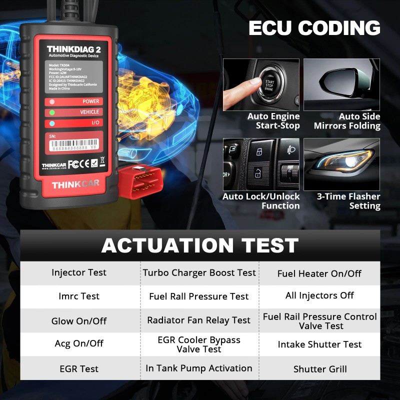 2025 Car Scanner Thinkcar ThinkDiag 2 Universel Obd Bi-directional Control