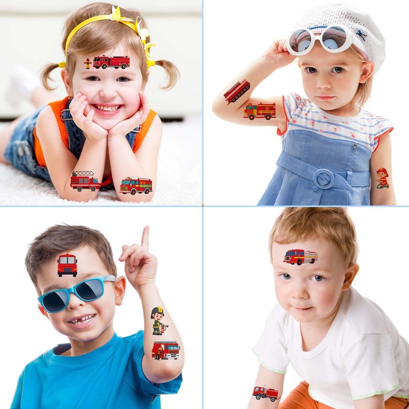 Qpout 10 Sheets Fire Engine Temporary Tattoos for Children Fireman