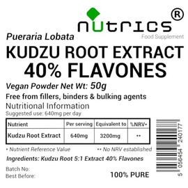 Nutrics® 50g KUDZU Root Extract Powder 40% Flavones Pueraria lobata Aqueous Extract Strong Effective Dose - Vegan Vegetarian Dietary Supplement