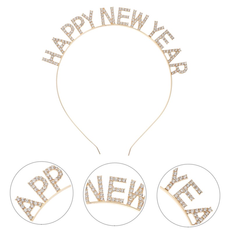PACKOVE Happy Year Hairband Gold Rhinestone Party Hair Ornament Lightweight