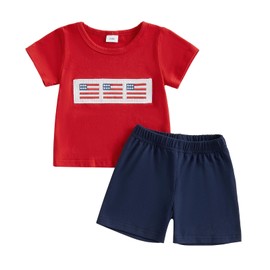 MAYUMMPY Baby Girl Boy Independence Day Clothes 4th of July Kids Outfits American Flag Summer Outfit Top Shorts 2Pcs (America Flag Red, 3-4T)