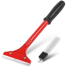 13" Floor Scraper Blade Kit with 4" Replacement Blade Nonslip Grip, Removes Wallpapers, Decals, Stickers, Cleans Debris, Red