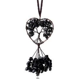 MAIBAOTA Black Obsidian Heart Shape Tree of Life Crystals Stone Decor Room Wall Decor Hippie Boho Meditation Hanging Ornament Gifts for Women