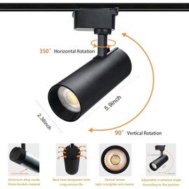 Bravsekai Black LED Track Lighting Heads, 2-Lights 10W Dimmable Track Lights Head with Single-Circuit H Type Track Light Rails 6000K Cold White Ceiling Spotlight Fixture for Indoor Home Commercial