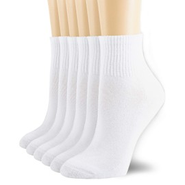 NevEND 6 Pairs Women's Mini Crew/Ankle Cotton Athletic Socks with Thick Cushioned M White
